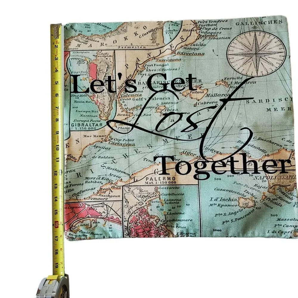 Smilyard World Map Pillow Cover Lets Get Lost Together